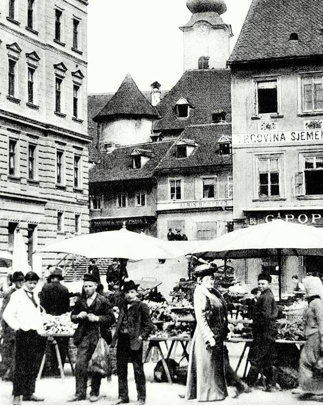 Trg bana Jelačića 1910. godine, tržnica na Splavnoci